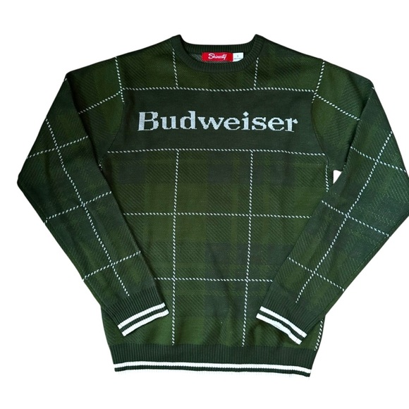 Budweiser Plaid Sweater Green Unisex Sizing Men’s Women’s Size S - Picture 3 of 6